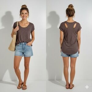 Fresh Produce Womens Top Small Brown Polka Dot Pockets Cotton Casual USA Made